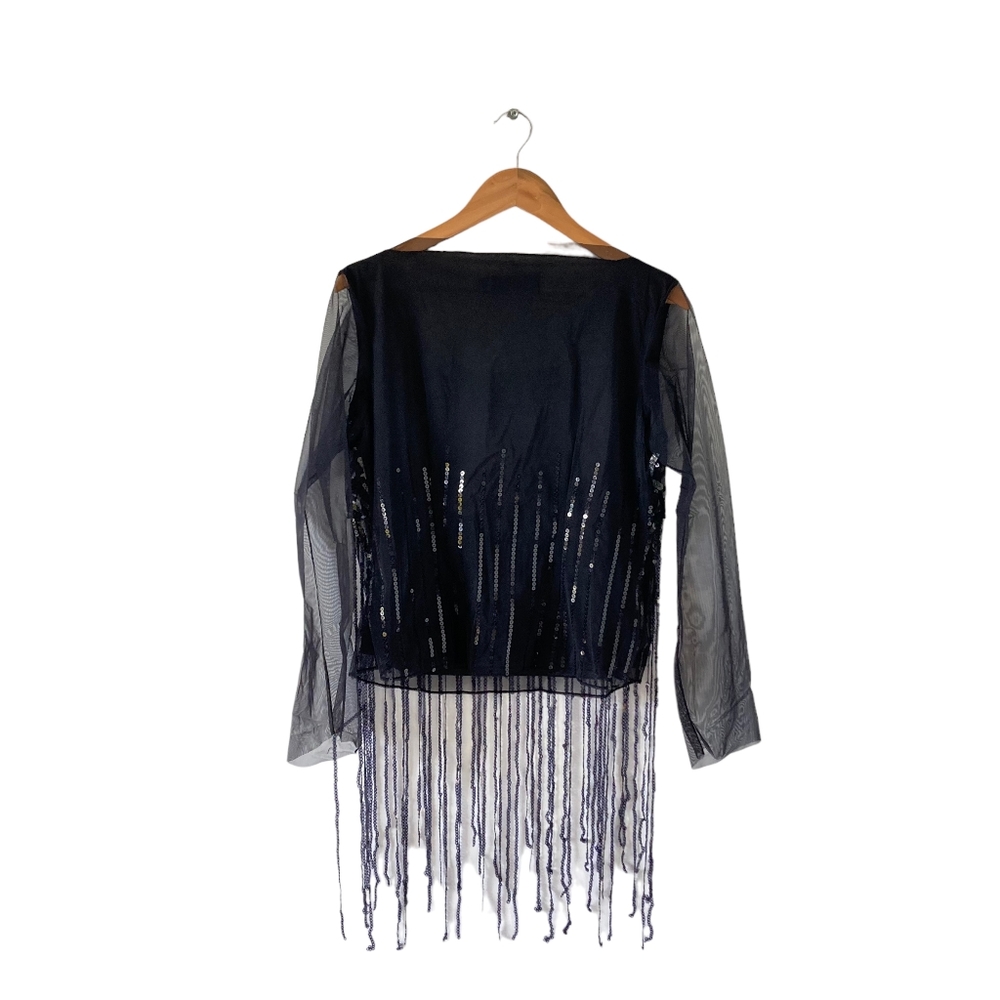 Pre-loved designer Luis Civit Women's Black Sequins Mesh Blouse UK Size 16 - Picture 4 of 17